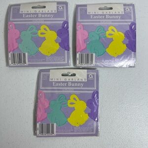 Lot of 3 Vintage Amscan Mini Paper Garland Easter Bunny Rabbit Decorations